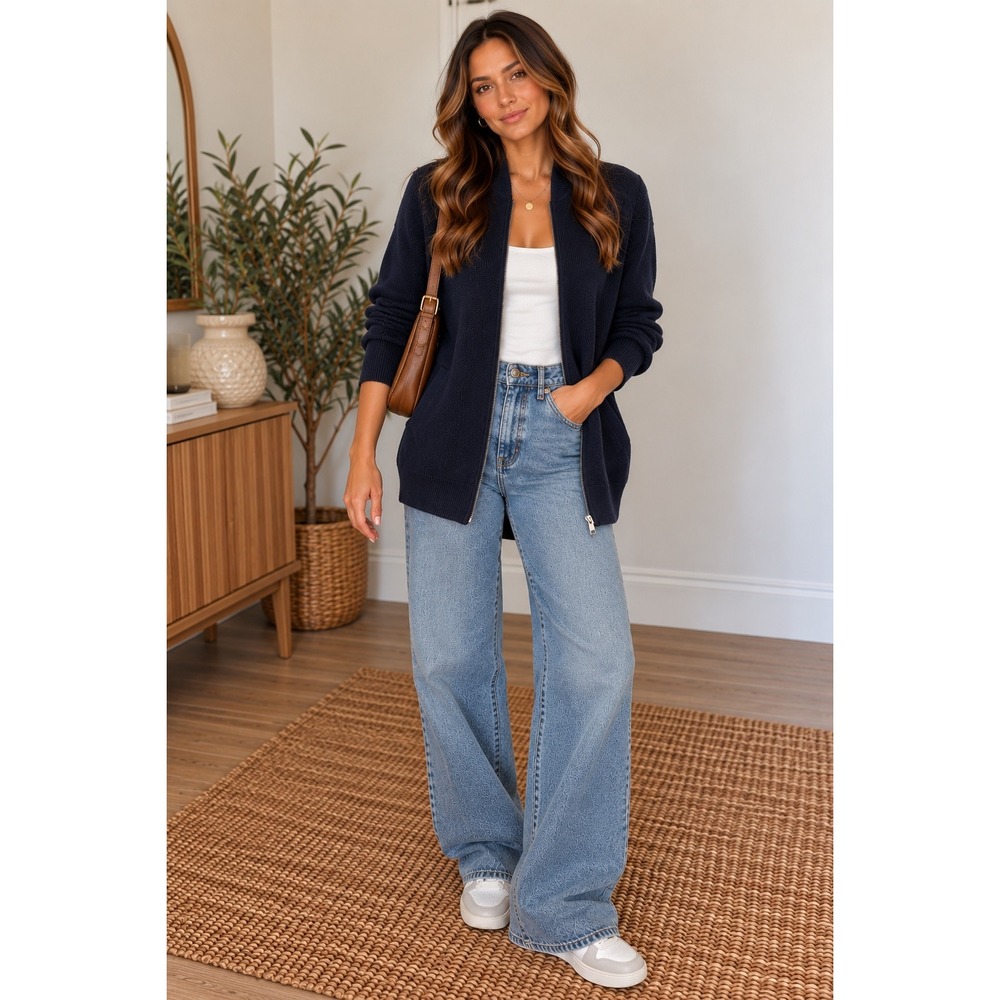 Banana Republic Navy Zip-Up Knit Cardigan